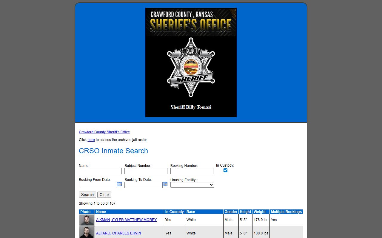 Crawford County jail mugshots current roster results with booking photos