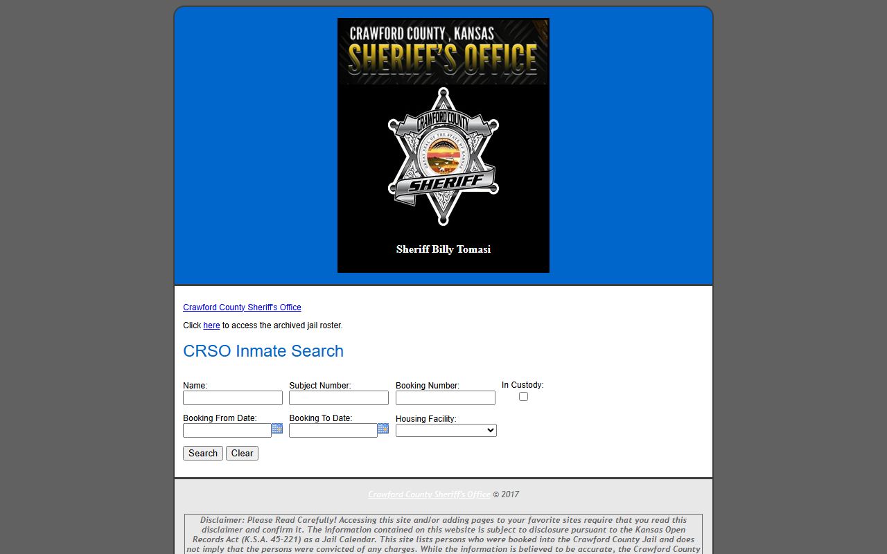 Crawford County inmate population roster search fields