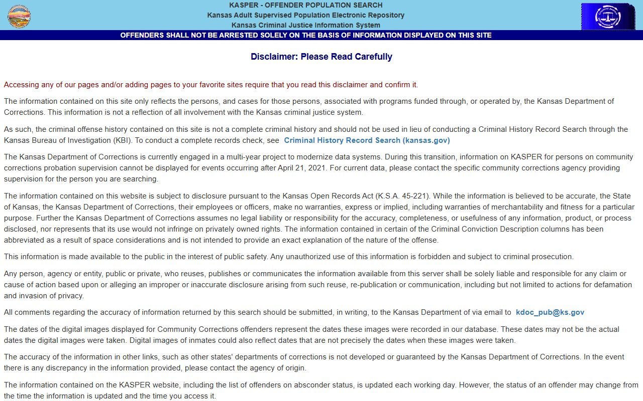 Kansas KASPER locator for state inmate photos after Crawford County sentencing